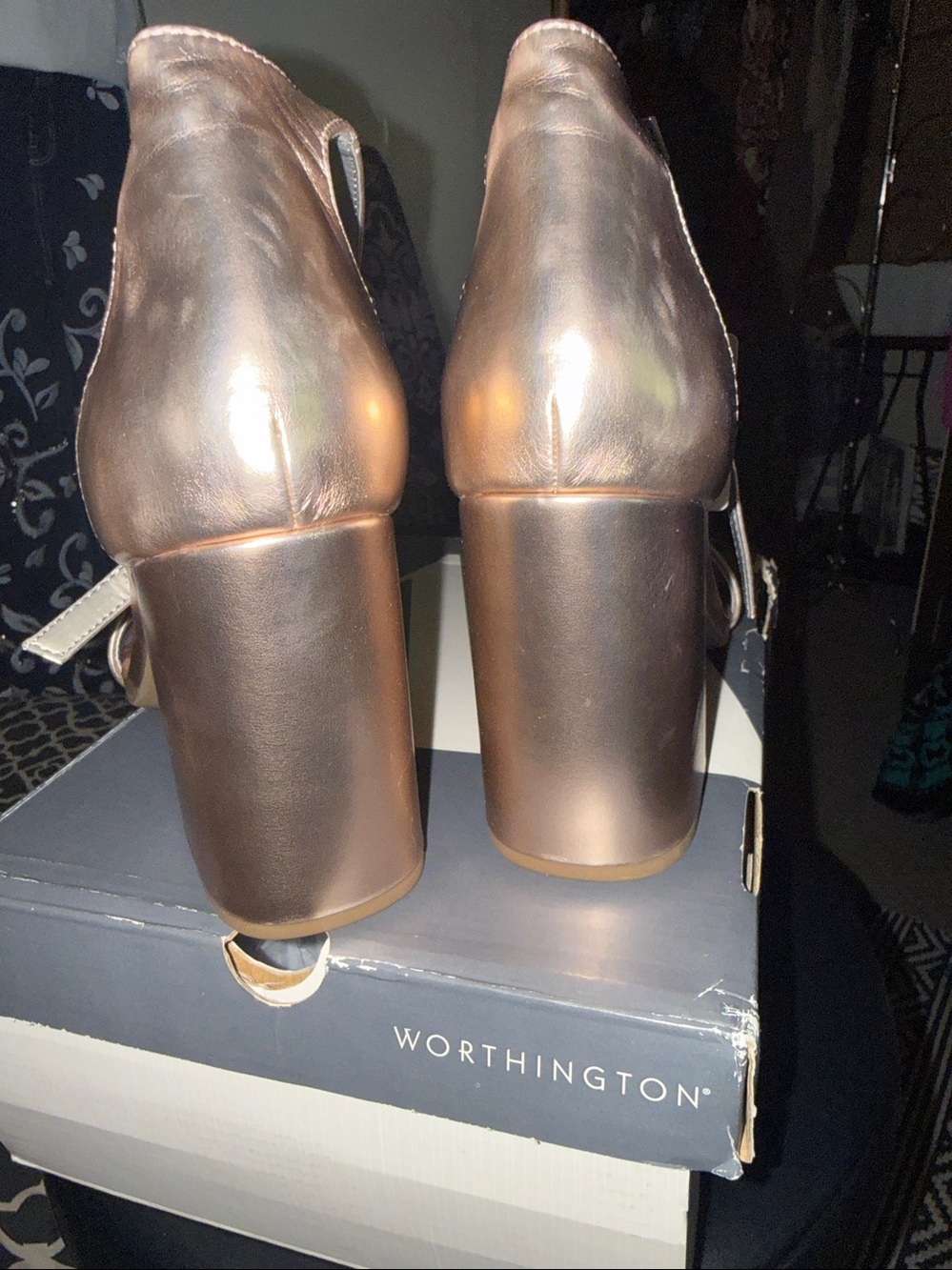 Worthington Metallic Rose Gold Block Heel Ankle-Strap Sandals - Picture 4 of 6